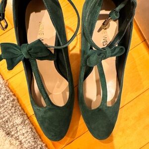 Nine West Dark Green Suede Heels